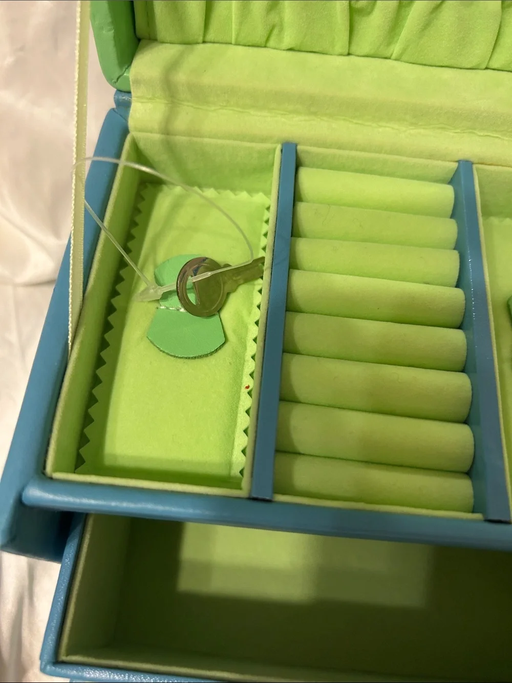 Talbots Blue Jewelry Box with Lime Trim and Top Handle
